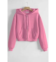 Ghassy Co. Kadın Pamuklu Crop Model Kanguru Cepli Sonbahar ve İlkbahar Kapüşonlu Crop Sweatshirt (Pembe)