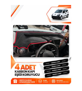 PEUGEOT BİPPER TAM KAPALI (2007-2020) Uyumlu Ön Torpido Koruma Kılıfı Halısı - Siyah Kırmızı