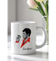 Scarface Tony Montana Tasarımlı 330ml Baskılı Beyaz Seramik Kupa Bardak