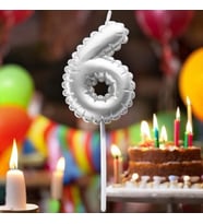 GÜMÜŞ DOĞUM GÜNÜ BALON ŞEKLİNDE MUM PASTA MUMU 6 NUMARA