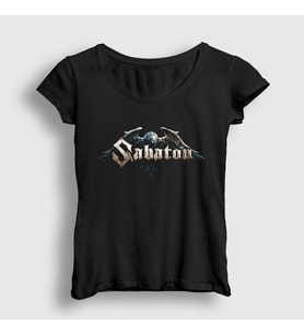 Presmono Kadın Siyah Eagle Sabaton T-Shirt 108607tt