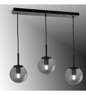TT604-3S-FULLSY TT Aydınlatma Mat Siyah 3 lü Tijli Glop Camlı Sıralı Avize