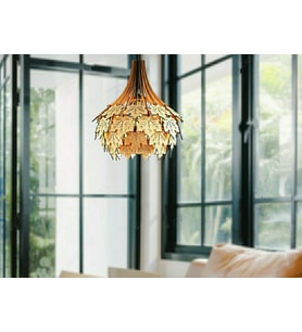 Çınar Yağrağı Modern Tasarım Globe Küre Doğal Ahşap MDF 3D Lazer Kesim Rustik Salon Avize