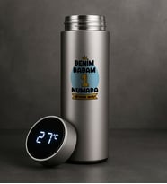 BK Gift Kişiye Özel Babalar Günü Tasarımlı Filtreli Dijital Göstergeli Gümüş Çelik Termos-10, Babaya Hediye, Babalar Günü Hediyesi (Beyaz)