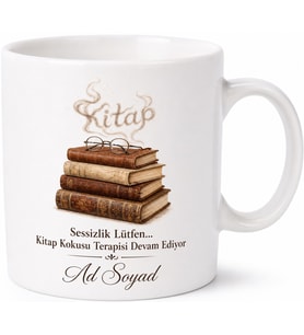 Kütüphanede Ders Çalışanlara Sessizlik Lütfen Kitap Kokusu Baskılı Kupa Hediye