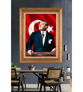 Altın Varaklı Çerçeveli Paspartulu Atatürk Tablo TR1241 (Gold)