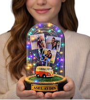 Kişiye Özel Tasarım Renkli Led Işıklı Fanus Size Özel Yazılı ve 3 Fotoğraflı (Model 7)