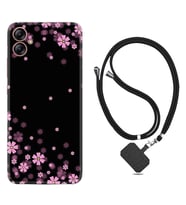 Samsung Galaxy A04E Kılıf Resimli Boyun Askılı İpli Desenli Silikon Black flowers 1391