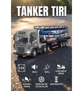 1:24 Ölçek Diecast Metal Kafa Işıklı ve Sesli Oyuncak Tanker Tırı - Ayrılabilir Dorseli Model Araba