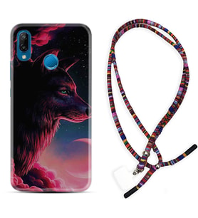 Huawei P20 Lite Mate 10 20 Lite Pro P40 Lite KılıfBoyun Asklı Rasta Silikon Wolf and Moon 1380