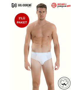 Jiber 323 Premium Erkek Likralı Pamuklu 3'lü Rahat Kalıp Kemer Bel Lastik Kutulu Slip Külot