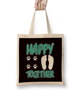 Happy Together Human Dog Owner Puppy Lover Animal Fans Bez Çanta Uzun Saplı
