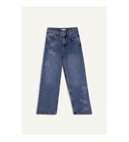 Defacto Straıght Wıde Çiçek Baskılı Mavi Kız Çocuk Jean Pantolon G7740A8/NM34
