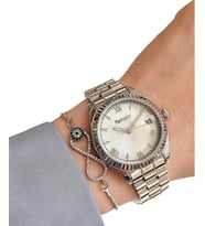 Ferrucci Rolex Kasa Takvimli Şık Yeni Sezon Kadın Kol Saat+Bileklik (Gümüş)