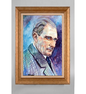 EV İŞYERİ OFİS İÇİN ALTIN ÇERÇEVELİ PASPARTULU ATATÜRK TABLO S183