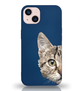 Apple iPhone 13 Uyumlu Lansman Kılıf Catface Tasarımlı İçi Kadife Kapak-Lacivert (Şeffaf)