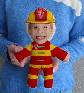 BK Gift Kişiye Özel Fotoğraflı Çocuk İtfaiyeci Bebek Yastık-1 (Beyaz)