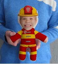 BK Gift Kişiye Özel Fotoğraflı Çocuk İtfaiyeci Bebek Yastık-1 (Beyaz)
