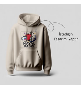 Hayal Baskı Kişiye Özel İsim Baskılı Unisex Kapüşonlu Bej Sweatshirt Hoodie