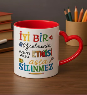 BK Gift Kişiye Özel İyi Bir Öğretmen Tasarımlı Kalpli Kupa Bardak-2, Öğretmene Hediye, Öğretmenler Günü Hediyesi