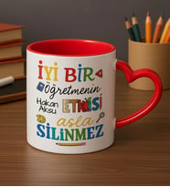 BK Gift Kişiye Özel İyi Bir Öğretmen Tasarımlı Kalpli Kupa Bardak-2, Öğretmene Hediye, Öğretmenler Günü Hediyesi