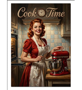 Cook Time Kırmızı Elbiseli Kadın Mutfak Dekoratif Kanvas - Mdf Ahşap Tablo