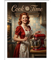 Cook Time Kırmızı Elbiseli Kadın Mutfak Dekoratif Kanvas - Mdf Ahşap Tablo
