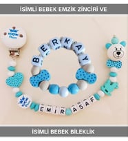 Sahi Aksesuar İsimli Bebek Emzik Zinciri ve Bebek Bileklik Seti