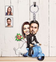 Kişiye Özel Vespa Motorcu Sevgili Karikatürlü Ahşap Anahtarlık  Mod-4-Eco