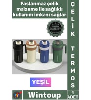 #Termos Lüks Isı Sıcak Soğuk Sızdırmaz Akıllı Matara Dijital Göstergeli Kulplu Yeşil Çelik Termos