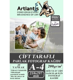 Fotoğraf Baskı Kağıdı A-4 200 Gr/m2 25'li 1 Paket A4 Fotoğraf Kağıdı Ofis Ve Ev Tipi Mürekkepli Yazıcılar İçin (Beyaz)