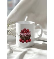 Muffin Desenli 330ml Baskılı Beyaz Seramik Kupa Bardak