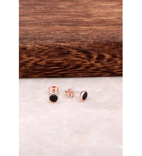 Rose Tasarım Mini Gümüş Küpe 4590 (Rose-Siyah)