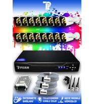 PICAM 16 Kameralı Kare 16 Dış Kamera Set HDD'siz Full HD Renkli Gece Görüşlü Güvenlik Kamerası Sistemi