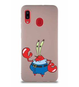 Samsung Galaxy A30 Soft Premier Kapak Bay Yengeç Tasarımlı Silikon Kılıf - Pudra (Şeffaf)