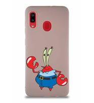 Samsung Galaxy A30 Soft Premier Kapak Bay Yengeç Tasarımlı Silikon Kılıf - Pudra (Şeffaf)