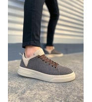 JY204 Flex Bağcıklı Keten Kumaş Erkek Günlük Sneaker Ayakkabı KKT - Kahverengi/Krem