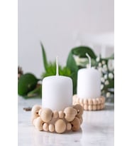 Dekoratif Ahşap Boncuklu Mumluk 2'li Set