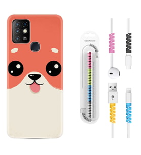 INFINIX Hot 8 9 10 11S Hot 10 Play 10T Kılıf Kablo Koruma Spiral Silikon Sevimli Köpek 1731