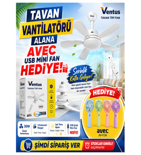 Ventus Sessiz Çalışma 5 Fan Kanat ve Işıklı Uzaktan Kumandalı Tavan Tipi Vantilatör+HEDİYE EL FANI.!