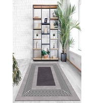 Gri Çerçeveli Kaymaz Tabanlı Makinede Yıkanabilir Halı AR939 - 100 x 160 cm