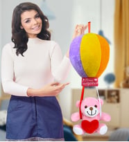 HARİKA PELUŞ RENGARENK UÇAN BALONLU AYICIK (%100) YERLİ (Pembe)