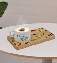 BK Gift Kişiye Özel Modern Art Tasarımlı Doğal Ahşap Tabaklı Seramik Fincan Sunum Seti  Model 20