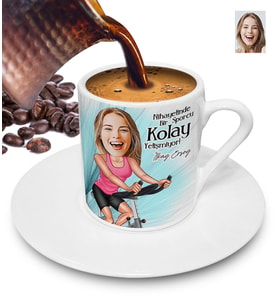 Nihayetinde Sporcu Kolay Yetişmiyor Kişiye Özel Karikatürlü Türk Kahvesi Fincanı (Beyaz)