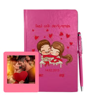 Sevgililer Gününe Özel Pembe Defter Kalem & Instagram Çerçeve Hediye Seti 14