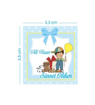 Sünnet Etiketi Mavi Cemiyet Için Ürünlerinize Özel 3,3x3,5cm - 80 Adet Opak Etiket