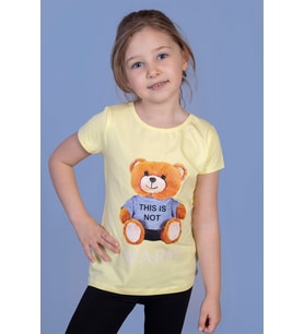 Toontoy Kız Çocuk Ayıcık Baskılı Tişört (Sarı)