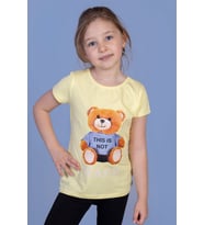 Toontoy Kız Çocuk Ayıcık Baskılı Tişört (Sarı)
