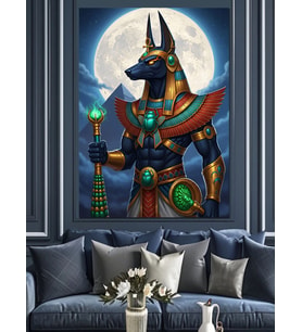 Anubis Tanrısı Ay Gece Dekoratif Kanvas - Mdf Ahşap Tablo
