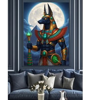 Anubis Tanrısı Ay Gece Dekoratif Kanvas - Mdf Ahşap Tablo